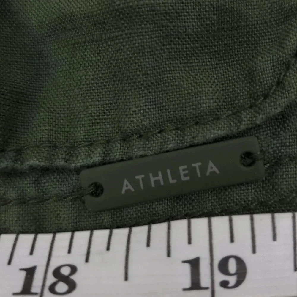 Athleta Wanderabout 100% linen olive green utility tunic vest xs zip-up top xs